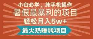 2024暑假最赚钱的项目，简单无脑操作，每单利润最少500+，轻松月入5万+-聊项目