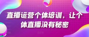 直播运营个体培训,让个体直播没有秘密,起号、货源、单品打爆、投流等玩法-聊项目