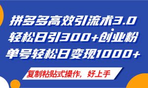 (11917期)拼多多店铺引流技术3.0,日引300+付费创业粉,单号轻松日变现1000+-聊项目