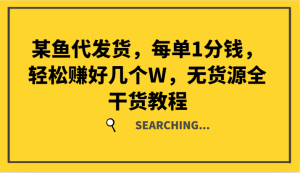 某鱼代发货,每单1分钱,轻松赚好几个W,无货源全干货教程-聊项目