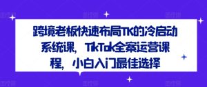 跨境老板快速布局TK的冷启动系统课,TikTok全案运营课程,小白入门最佳选择-聊项目