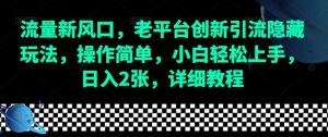 流量新风口,老平台创新引流隐藏玩法,操作简单,小白轻松上手,日入2张,详细教程-聊项目