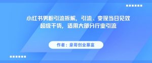 小红书男粉引流拆解,引流、变现当日见效超级干货,适用大部分行业引流-聊项目