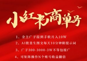 小红书商单号,AI轻松制作PLOG图文,商单接到手软3张-3k一条,每天轻松十分钟,矩阵n个账号,月入几个W-聊项目