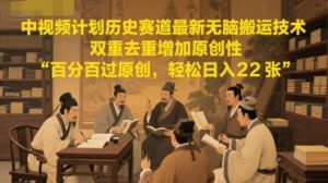 中视频计划历史赛道最新无脑搬运技术，双重去重增加原创性，百分百过原创，轻松日入2张-聊项目
