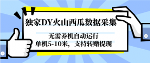独家DY火山西瓜数据采集，无需养机自动运行，单机5-10米，支持转赠提现-聊项目