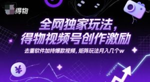 全网独家玩法，得物视频号创作激励 去重软件加持爆款视频，矩阵玩法月入几个w【揭秘】-聊项目