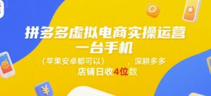 拼多多虚拟电商实操运营,一台手机(苹果安卓都可以),深耕多多店铺日收4位数-聊项目