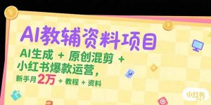 AI教辅资料项目，AI生成+原创混剪+小红书爆款运营，新手月入2万+教程+资料-聊项目