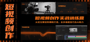 短视频创作实战训练营：从定位策划到爆款打造，含多维度技巧及AI助力-聊项目