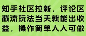知乎社区拉新，评论区截流玩法当天就能出收益，操作简单人人可做-聊项目
