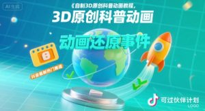 自制3D原创科普动画教程,动画还原事件,抖音最新热门赛道,可过伙伴计划-聊项目