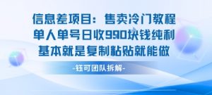 信息差项目：售卖冷门教程单人单号日收9张纯利基本就是复制粘贴就能做-聊项目