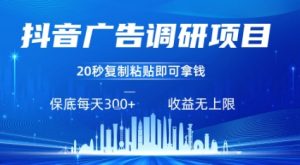 抖音广告调研项目，只需复制粘贴广告即可挣钱，任务不限量，一天稳定3张-聊项目