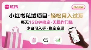 小红书私域项目 月入过W非常轻松 每天15分钟即可搞定，无任何操作门槛，小白可入手-聊项目