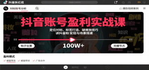 抖音账号盈利实战课,定位对标、标签打造、破播放技巧,讲涨粉变现与场景搭建-聊项目