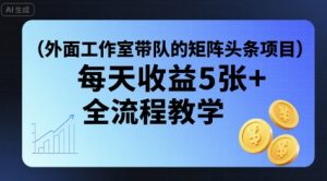 外面工作室带队的矩阵头条挂G项目,每天收益5张+,全流程教学【附全套工具】-聊项目