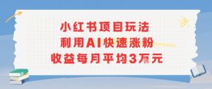 小红书商单项目新玩法,利用AI快速涨粉收益每月平均3W-聊项目