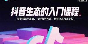 抖音生态的入门课程:流量变现全攻略,16种盈利方式,标签体系精准定位-聊项目