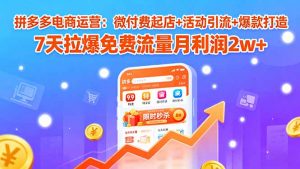 拼多多电商运营:微付费起店+活动引流+爆款打造 7天拉爆免费流量月利润2w+-聊项目