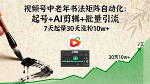 视频号中老年书法矩阵自动化:起号+AI剪辑+批量引流 7天起量30天涨粉10w+-聊项目