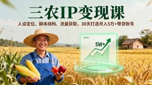 三农IP变现课，人设定位、脚本结构、流量获取，30天打造月入5万+带货账号-聊项目