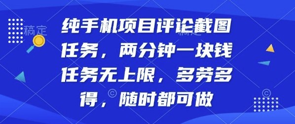 纯手机项目评论截图任务，两分钟一块钱多劳多得，随时随地都能做【揭秘】-聊项目