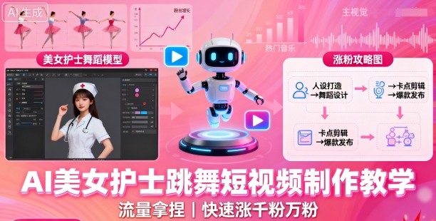 AI美女护士跳舞短视频制作教学，流量拿捏，快速涨千粉万粉【提示词+视频教程】-聊项目