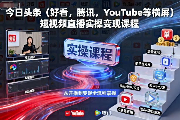 今日头条(好看，腾讯，YouTube等横屏)短视频直播实操变现课程-聊项目