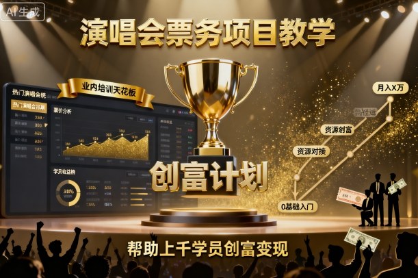 演唱会票务项目教学，业内培训天花板，帮助上千学员创富变现-聊项目