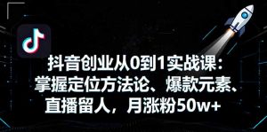 抖音创业从0到1实战课:掌握定位方法论、爆款元素、直播留人,月涨粉50w+-聊项目