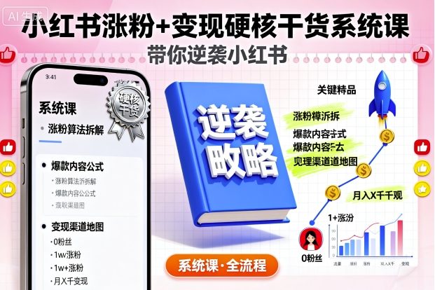 小红书涨粉+变现硬核干货系统课，带你逆袭小红书-聊项目