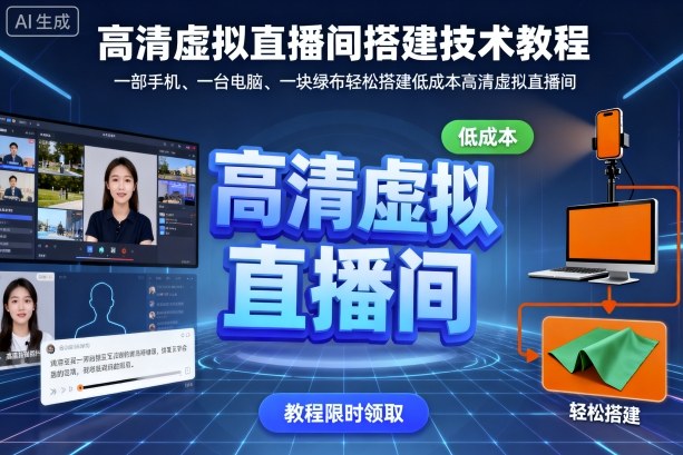 高清虚拟直播间搭建技术教程，一部手机、一台电脑、一块绿布轻松搭建低成本高清虚拟直播间-聊项目
