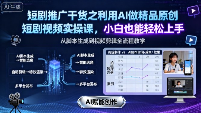 短剧推广干货之利用AI做精品原创短剧视频实操课，小白也能轻松上手-聊项目