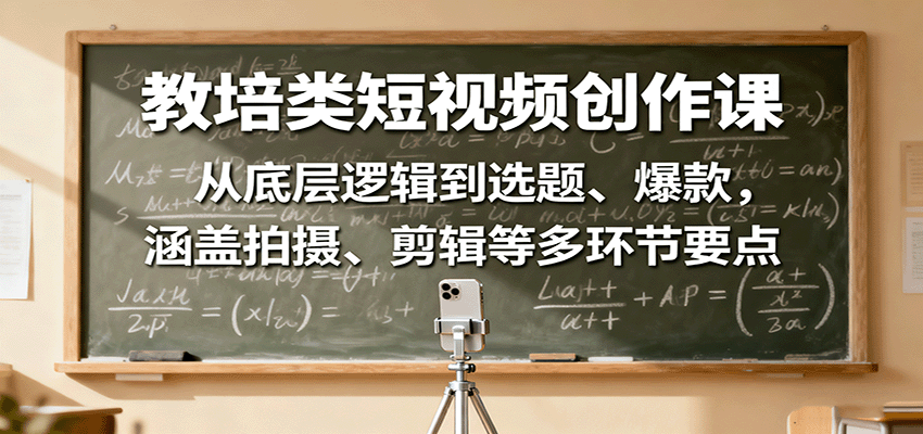 教培类短视频创作课：从底层逻辑到选题、爆款，涵盖拍摄、剪辑等多环节要点-聊项目