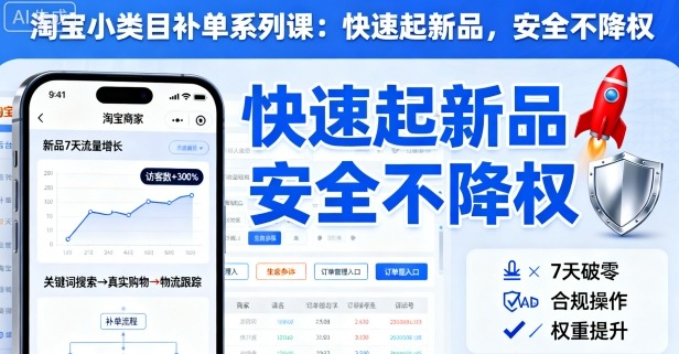 淘宝小类目补单系列课，快速起新品，安全不降权-聊项目