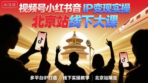 视频号小红书抖音IP变现实操北京站线下大课，40+行业短视频高变现姿势，100+IP高变现实操技术-聊项目