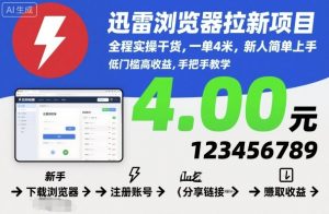 迅雷浏览器拉新项目,全程实操干货,一单4米,新人简单上手-聊项目