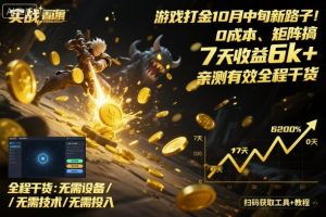 游戏打金10月中旬新路子!0成本、矩阵搞,7天收益6k+,亲测有效全程干货【揭秘】-聊项目