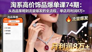 淘系高价饰品爆单课74期：从选品策略到流量爆发的全流程，单店月利润8万+-聊项目
