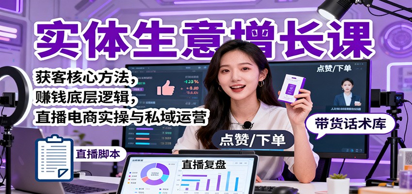 实体生意增长课：获客核心方法，赚钱底层逻辑，直播电商实操与私域运营-聊项目