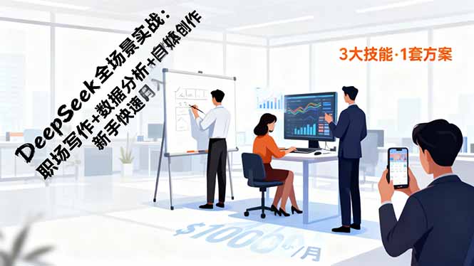 DeepSeek全场景实战：职场写作+数据分析+自媒体创作，新手快速月入过万-聊项目