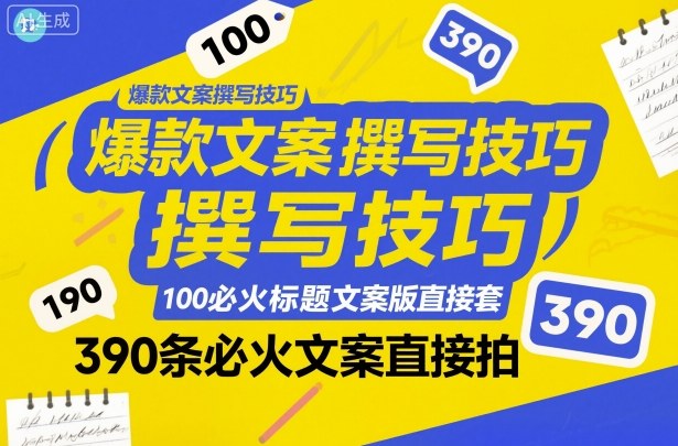 爆款文案撰写技巧，100个必火标题文案模版直接套，390条必火文案直接拍-聊项目