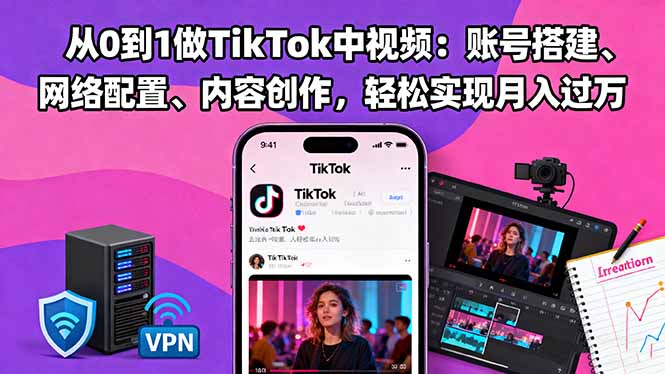 从0到1做TikTok中视频：账号搭建、网络配置、内容创作，轻松实现月入过万-聊项目