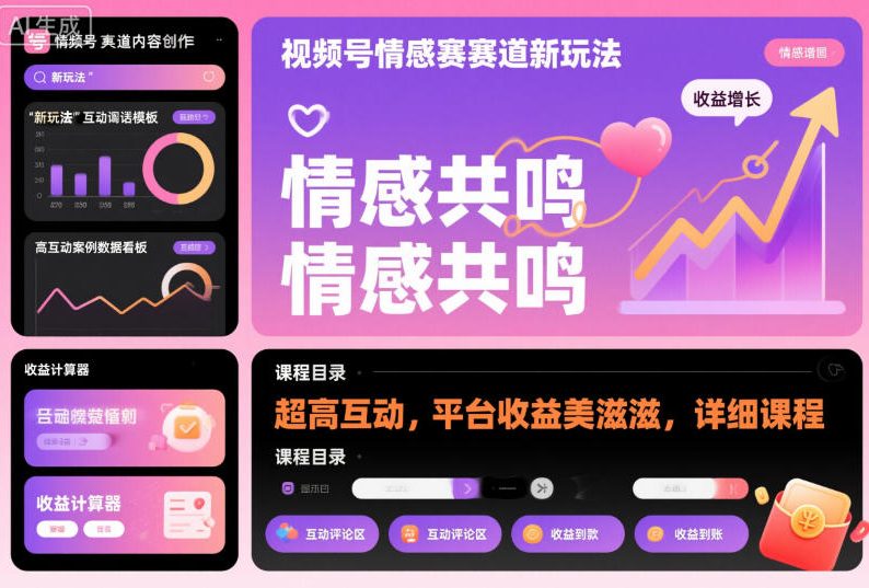 视频号情感赛道新玩法，超高互动，平台收益美滋滋，详细课程-聊项目