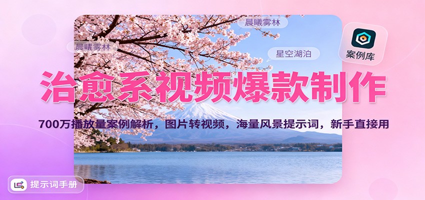 治愈系视频爆款制作，700万播放量案例解析，图片转视频，海量风景提示词，新手直接用-聊项目