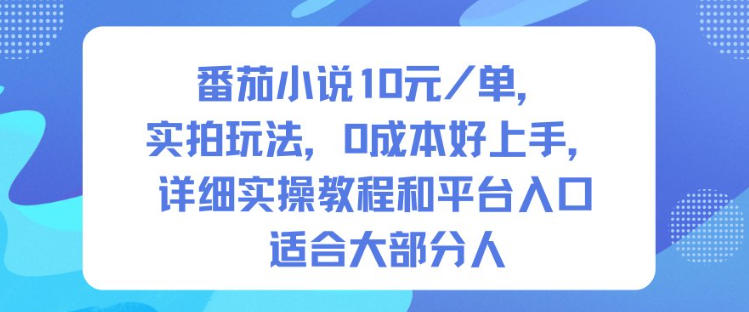 番茄小说10米每单，实拍玩法，0成本好上手，详细实操教程和平台入口适合大部分人-聊项目