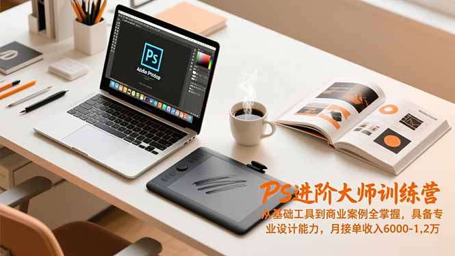 PS进阶大师训练营，从基础工具到商业案例全掌握，具备专业设计能力，月接单收入6000-1.2万-聊项目